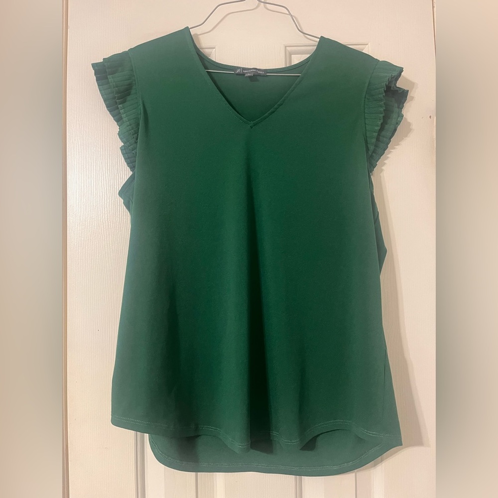 Adrianna Papell Green Ruffle Sleeve Blouse